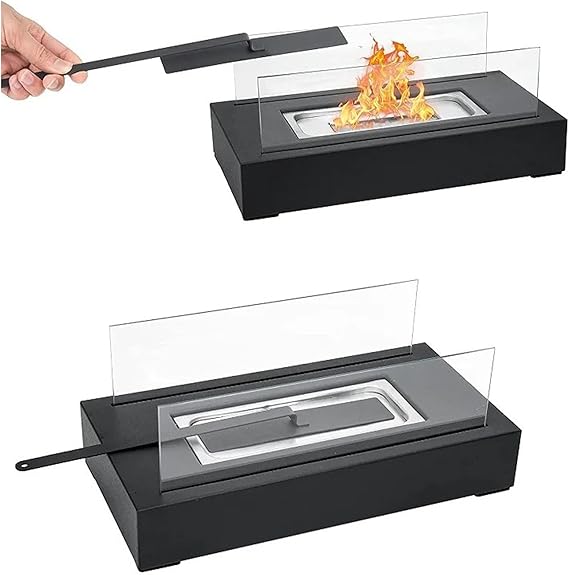 Bioethanol Fireplace/Tabletop Fire Pit,Portable Table Top Fire For Indoor Outdoor,Ethanol Fuel Burner Heater with Windproof Glass,Mini Fireplace for Garden Balcony Living Room Dining,Christmas Events