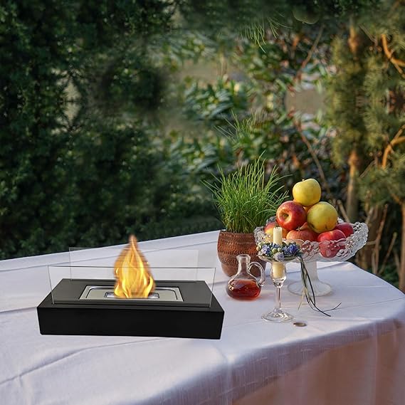 Bioethanol Fireplace/Tabletop Fire Pit,Portable Table Top Fire For Indoor Outdoor,Ethanol Fuel Burner Heater with Windproof Glass,Mini Fireplace for Garden Balcony Living Room Dining,Christmas Events